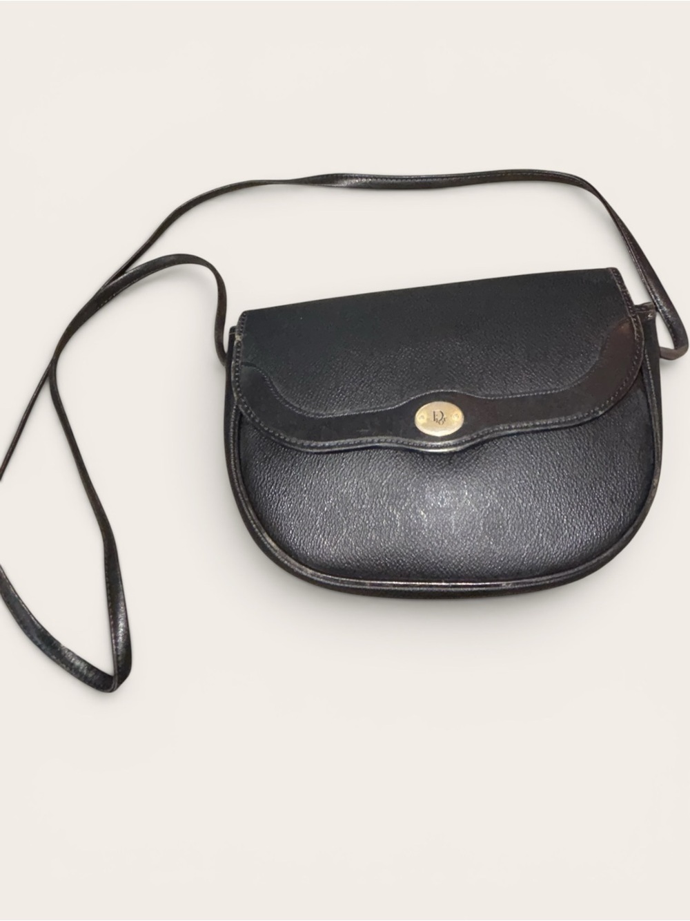 Dior Black Leather Saddle Crossbody Bag with Gold Turn Lock